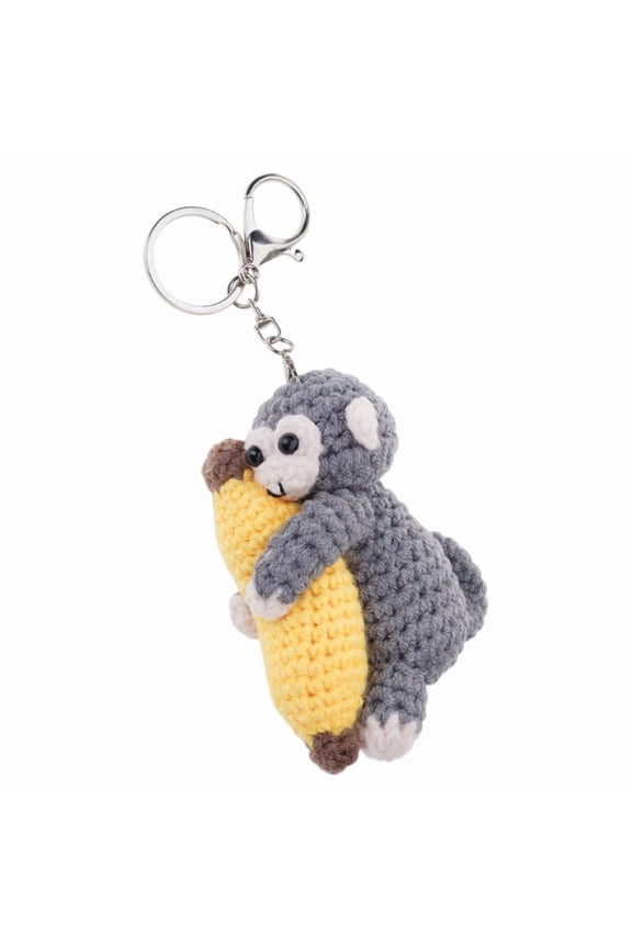 Handcrafted Monkey Holding Banana Keychain Keyring For Key Or Purse Decoration