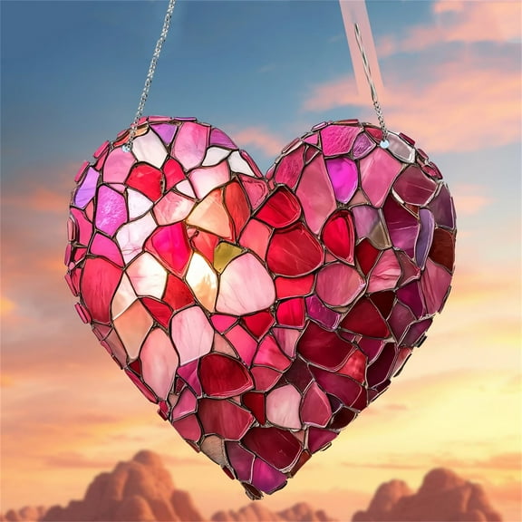 Handcrafted Mosaic Heart Wall Art Vibrant Red and Pink Glass Pieces Unique Home Decor for Living Room or Bedroom
