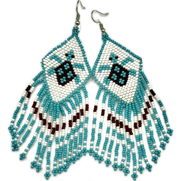 Handcrafted Native Style Beaded Light Blue Turtle Earrings