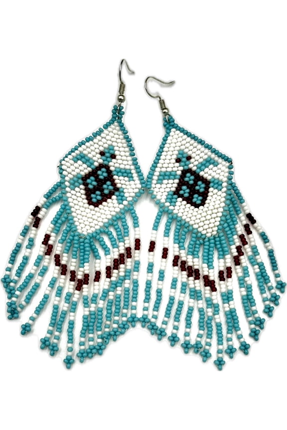 Handcrafted Native Style Beaded Light Blue Turtle Earrings