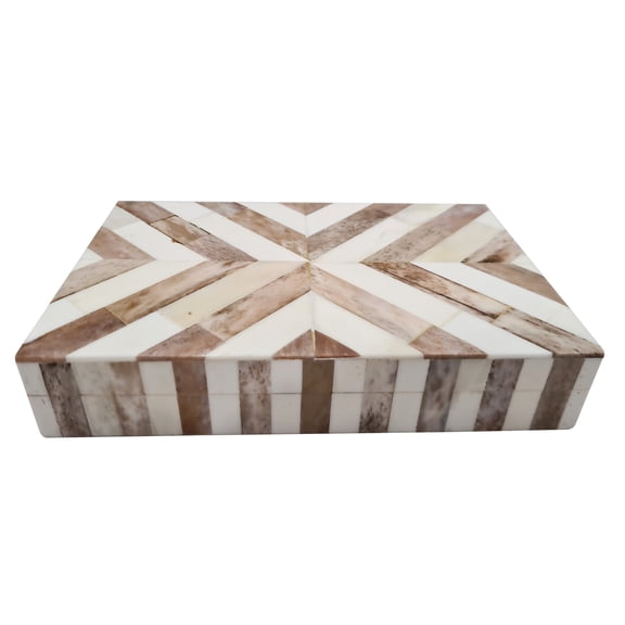 Handcrafted Natural Bone Inlay Resin Keepsake Decorative Jewelry Storage Organizer Box Chevron Design