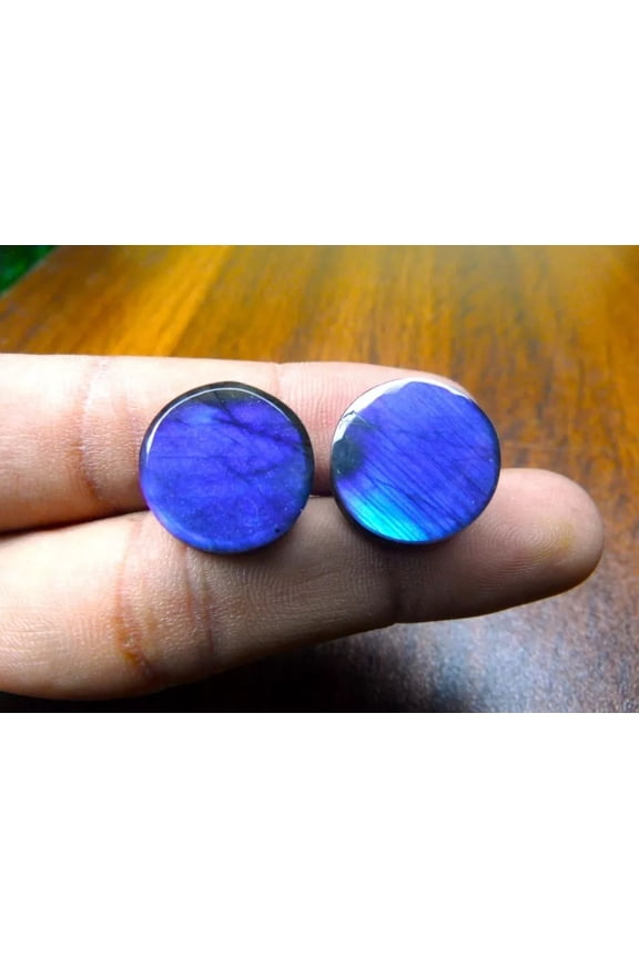 Handcrafted Natural Labradorite Tunnel Earrings with Stunning Blue and Multi-Color Fire Plugs – Unique Body Jewelry for Bold Style-Convex & Concave-4mm