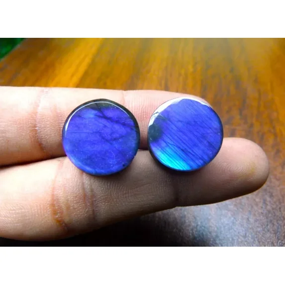 Handcrafted Natural Labradorite Tunnel Earrings with Stunning Blue and Multi-Color Fire Plugs – Unique Body Jewelry for Bold Style-Convex & Flat -33mm