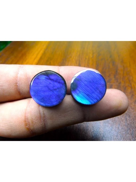Handcrafted Natural Labradorite Tunnel Earrings with Stunning Blue and Multi-Color Fire Plugs – Unique Body Jewelry for Bold Style-Flat & Flat-11mm