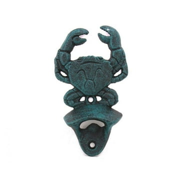 Hampton Nautical Seaworn Blue Cast Iron Wall Mounted Crab Bottle Opener, 6"