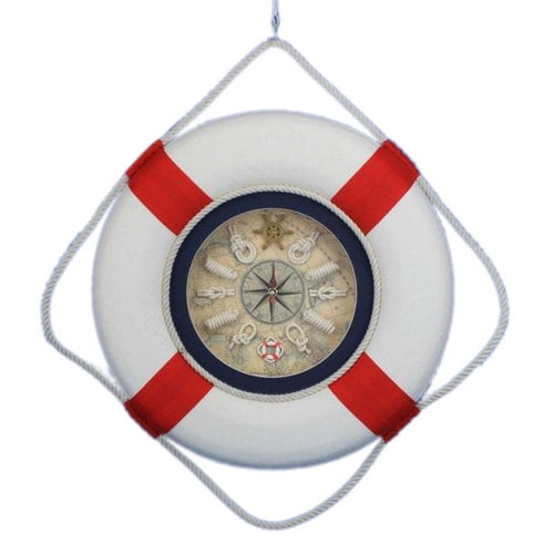 Handcrafted Nautical Decor Decorative Lifering 18'' Clock with Bands