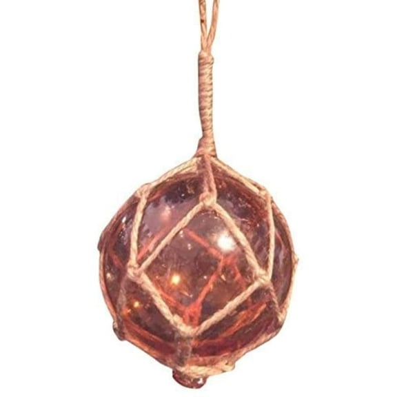 Handcrafted Nautical Decor Orange Japanese Glass Ball Fishing Float with Brown Netting Decoration Christma