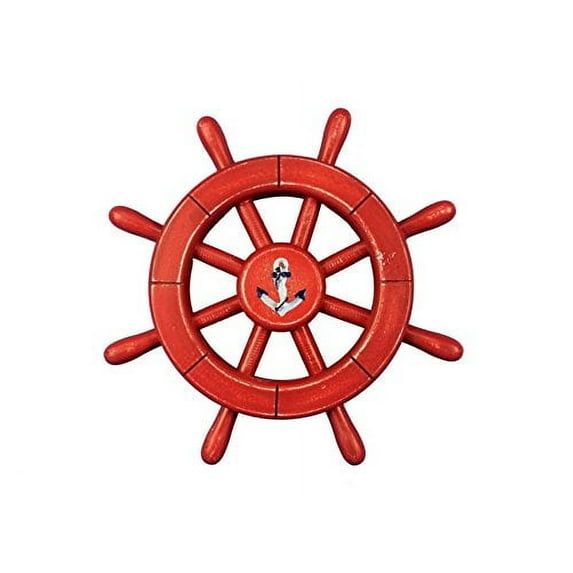 Handcrafted Nautical Decor Rustic All Red Decorative Ship Wheel With Anchor 12" - Ship Wheel Decoration- W