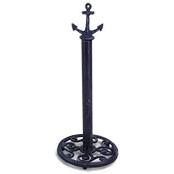 Handcrafted Nautical Decor Rustic Dark Blue Cast Iron Anchor Extra Toilet Paper Stand 16" - Decorative Ca