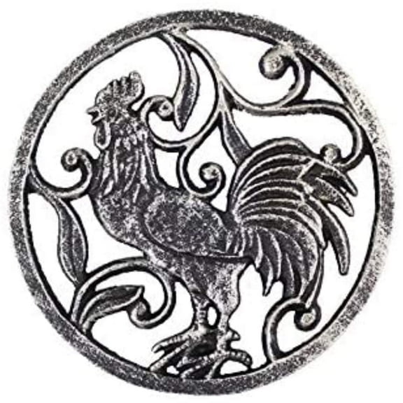 Handcrafted Nautical Decor Rustic Silver Cast Iron Rooster Trivet 8" - Cast Iron Decoration - Rooster Home