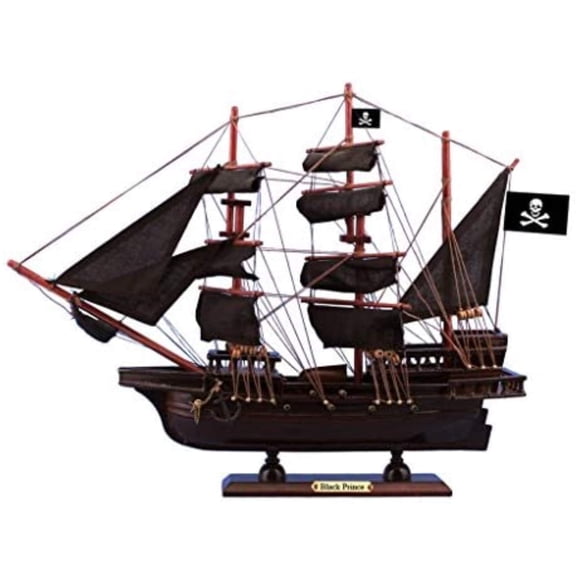 Handcrafted Nautical Decor Wooden Ben Franklin's Black Prince Black Sails Pirate Ship Model 15" - Ship Dec