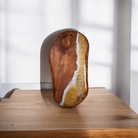 Yellow Handcrafted Ocean Wave Olive Wood Charcuterie Board - Serving Platter