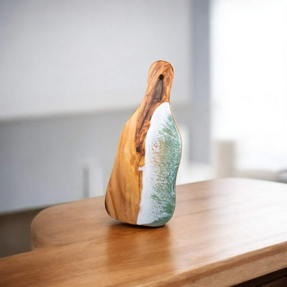 Green Handcrafted Ocean Wave Olive Wood Charcuterie Board - Serving Platter