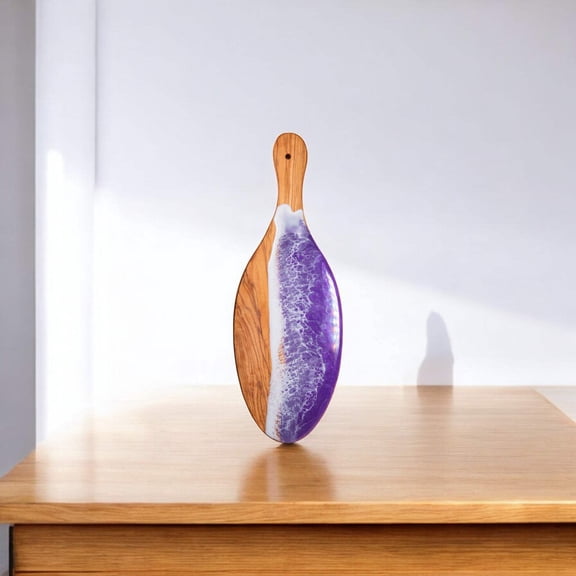 Purple Handcrafted Ocean Wave Olive Wood Charcuterie Board - Serving Platter
