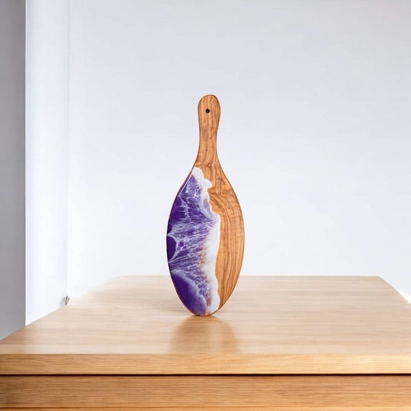 Purple Handcrafted Ocean Wave Olive Wood Charcuterie Board - Serving Platter