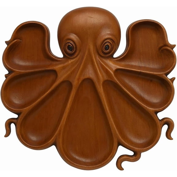 Handcrafted Octopus Serving Tray – Wooden Charcuterie Platter for Appetizers, Seafood, Snacks – Nautical Coastal Decor, Food-Safe Wood Gift for Entertaining & Parties (Walnut Brown)