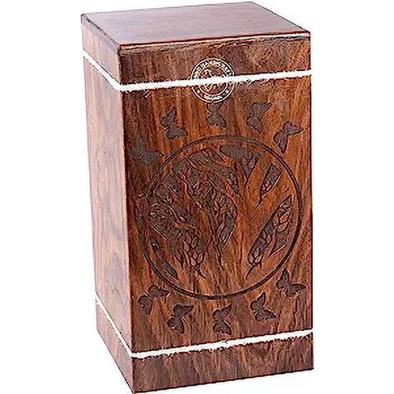 Handcrafted Old Tree of Life Wooden Urns for Human Ashes Adult Large - Butterfly Cremation Urn for Ashes - Burial Urn for Columbarium - Funeral Urn Box (250 LB - Rosewood, Bark Roots)