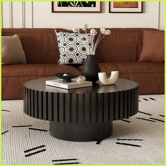 Handcrafted Olive-Shaped Coffee Table for Living Room, Sturdy Pedestal Base & Easy Assembly