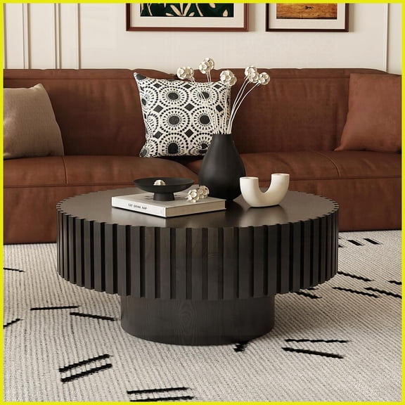 Handcrafted Olive-Shaped Coffee Table for Living Room, Sturdy Pedestal & Easy Assembly