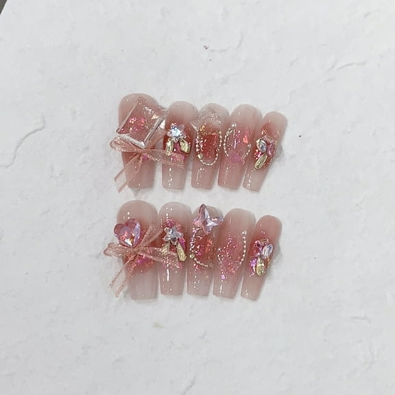 Handcrafted Opal Rhinestone Press-On Nails/ Crimson Blush Gradient/ Goddess Venus Arrival/ hand painted nail /custom press on nails/ hand made Press on Nails