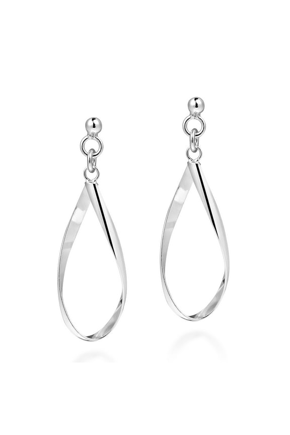 Handcrafted Open Teardrop Twist Sterling Silver .925 Post Dangle Earrings