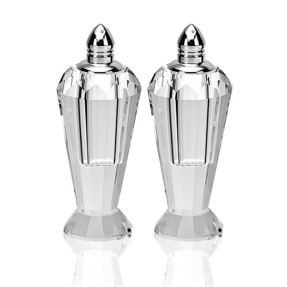Handcrafted Optical Crystal & Silver Salt & Pepper Shakers, Pair