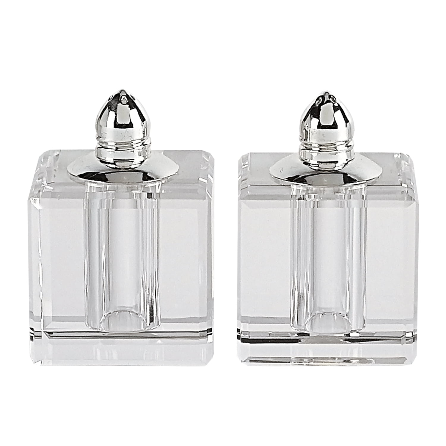 Handcrafted Optical Crystal And Silver Large Size Salt And Pepper Shakers Handcrafted Optical Crystal And Silver Large Size Salt And Pepper Shakers