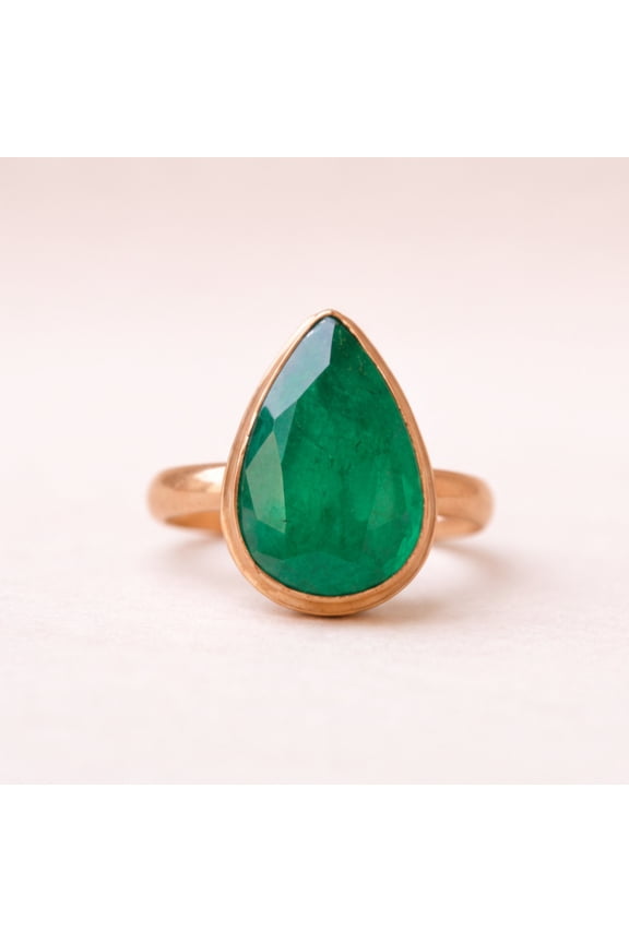 Handcrafted Pear Shape Emerald Ring – 925 Solid Sterling Silver, Minimalist Boho Gemstone Ring, Statement Jewelry