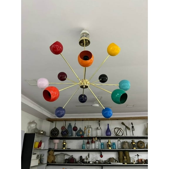 Handcrafted Personalised Modern Mid Century Sputnik Chandelier - 12 Arms, 12 Lights, Multi-Color Brass - Ceiling Light Fixture