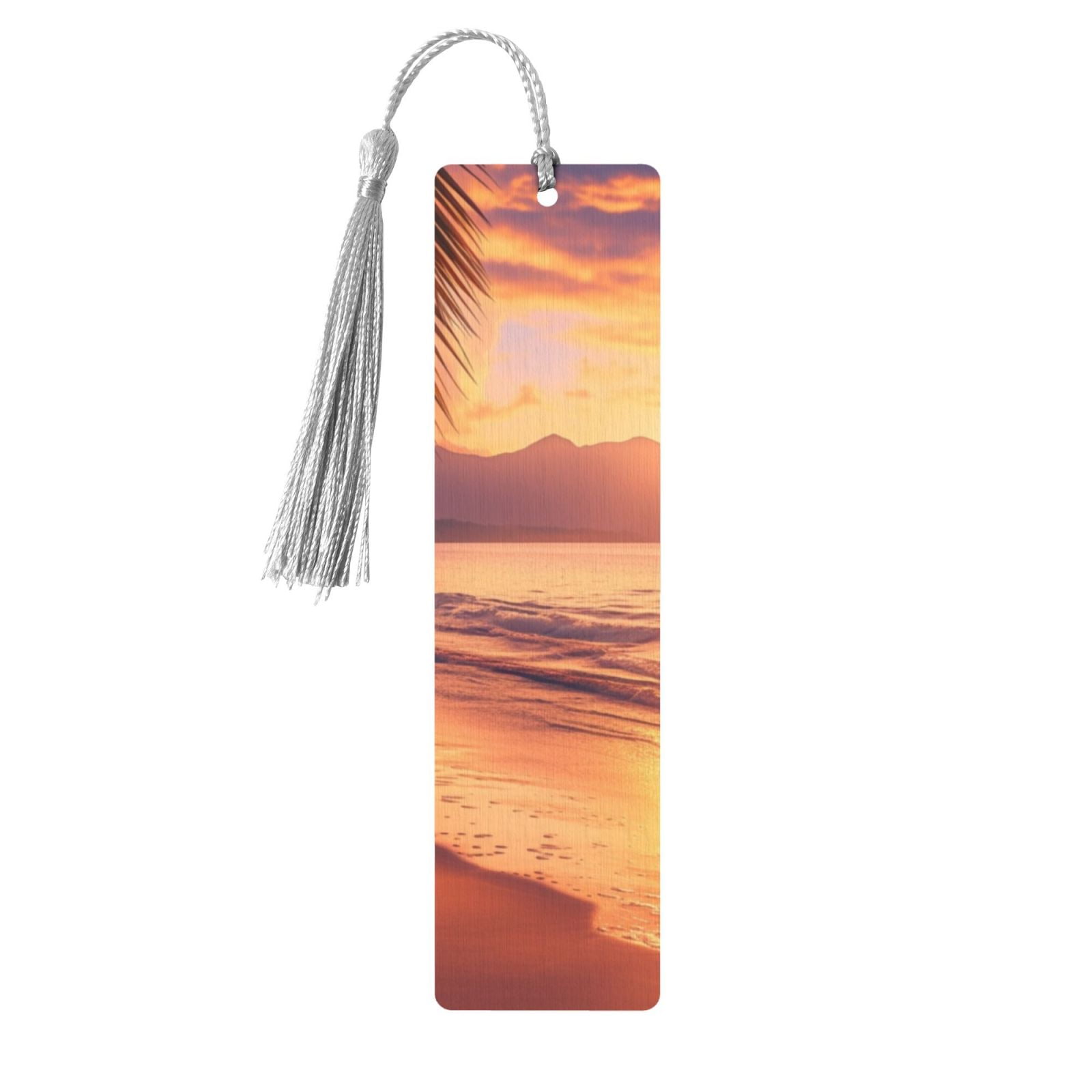 Chicago Sunset Skyline Wooden Bookmark With Suede Tassel - Handmade In USA