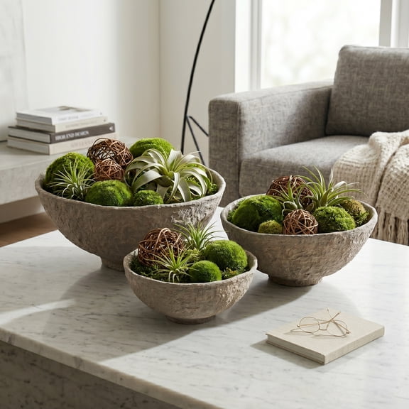 Decorative Paper Mache Bowls for Table Centerpiece - Sculptural Bowls for Coffee Table, Living Room, and Entryway - Home Accent for Key Holder and Candy - Set of 3, 10", 8", 6", Ivory & Tan
