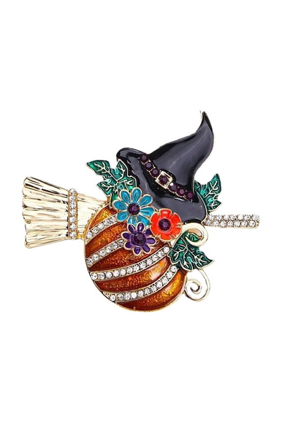 Handcrafted Pumpkin Witch Brooch Sturdy Alloy Metal Gift