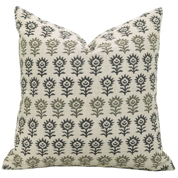 Handcrafted Pure Linen Pillow Covers with Block Prints By Fabdivine, 16X16, Throw Pillowcase Cushion Cover with Zipper for Sofa, Couch, Home Décor, Outdoor, Farmhouse, Living Room, Surajmukhi