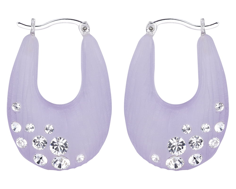 GOLD & HONEY Handcrafted Purple Lucite Click-Top Hoop Earrings with Crystals