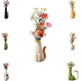 thumbnail image 1 of Handcrafted Quirky Cat Vase, Whimsical Ceramic Cat Flower Vase for Desk, Shelf, Boho Home Decor, Unique Small Bud Pot, Unique Gift for Cats Lovers (R), 1 of 6