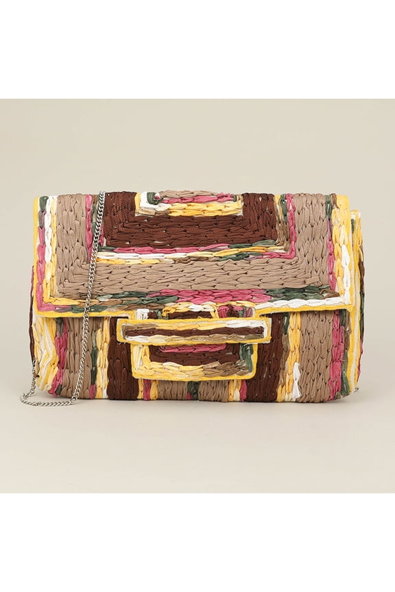 Handcrafted Raffia Geometric Pattern Clutch Bag / Crossbody Bag