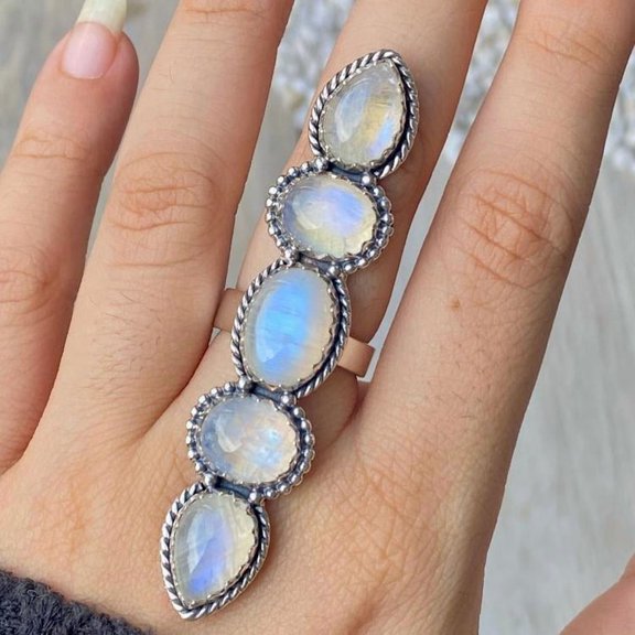 Handcrafted Rainbow Moonstone Statement Ring. made In 925 Sterling Silver. Boho Ring, White Stone Ring, Boho Jewelry, Gift For Her,.....