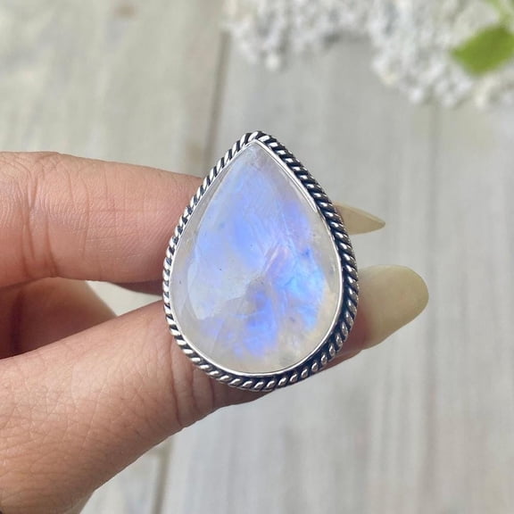 Handcrafted Rainbow Moonstone Statement Ring. made In 925 Sterling Silver. Boho Ring, White Stone Ring, Boho Jewelry, Gift For Her,.....