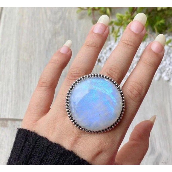 Handcrafted Rainbow Moonstone Statement Ring. made In 925 Sterling Silver. Boho Ring, White Stone Ring, Boho Jewelry, Gift For Her,.....