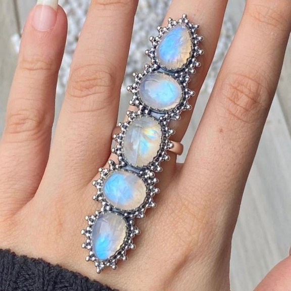 Handcrafted Rainbow Moonstone Statement Ring. made In 925 Sterling Silver. Boho Ring, White Stone Ring, Boho Jewelry, Gift For Her,.....