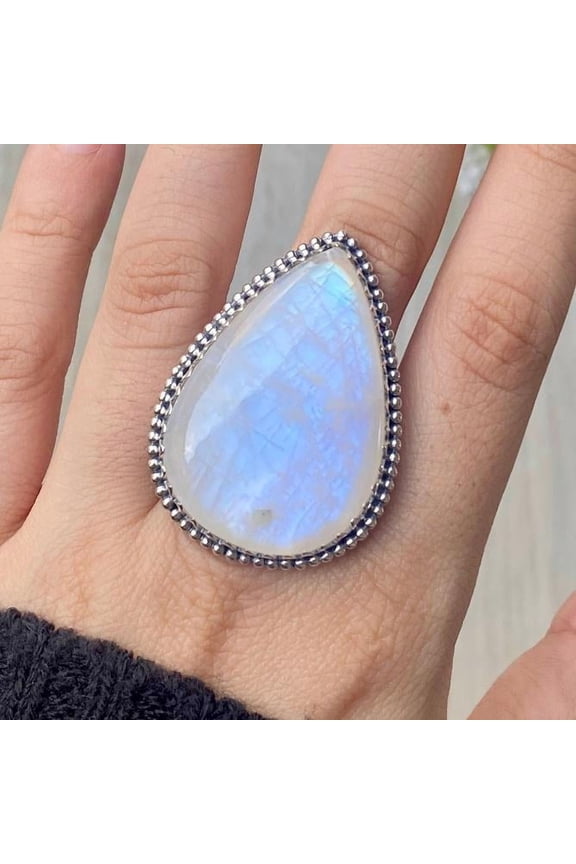 Handcrafted Rainbow Moonstone Statement Ring. made In 925 Sterling Silver. Boho Ring, White Stone Ring, Boho Jewelry, Gift For Her,.....