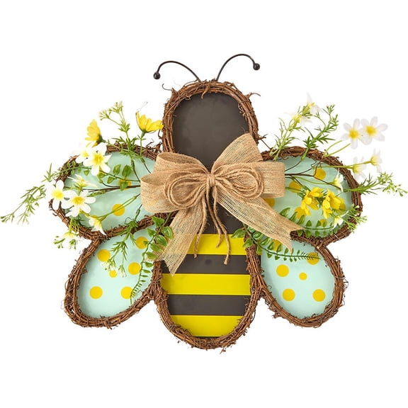 Handcrafted Rattan Bee or Ladybug Wall Decor with Vibrant Yellow Flowers