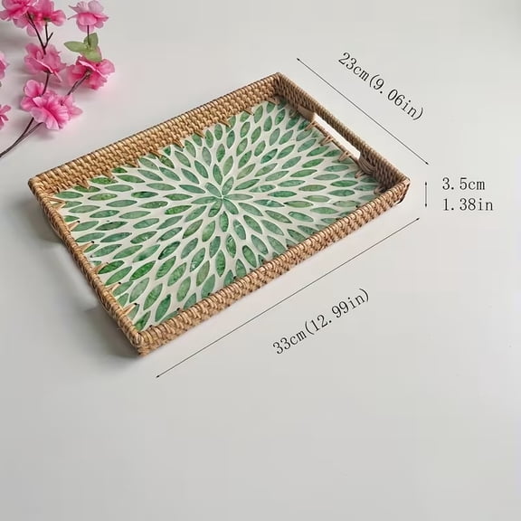 Handcrafted Rattan Woven Decorative Shell Tray Natural Coastal Display Tray for Seashells, Candles & Collectibles