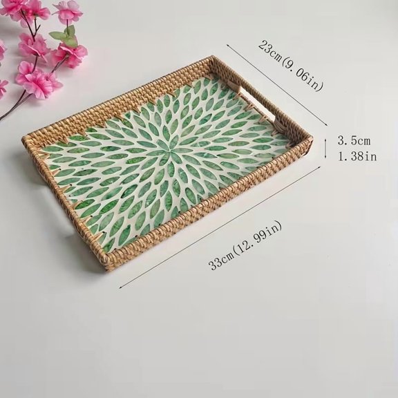 Handcrafted Rattan Woven Shell Tray for Coastal Decor Display