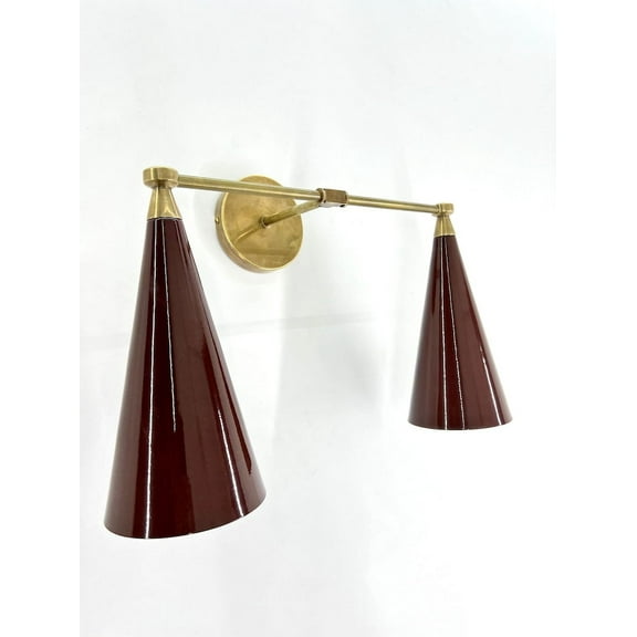 Handcrafted Raw Brass Double Sconce Mid Century Style Wall Sconce Brass Light