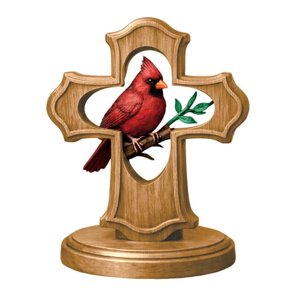 Handcrafted Red Bird Cross Ornaments, Easter Religious Hanging Pendants, Stained Bird Charms Home Window Wall Porch Indoor Outdoor Faith Holiday Decor Gift