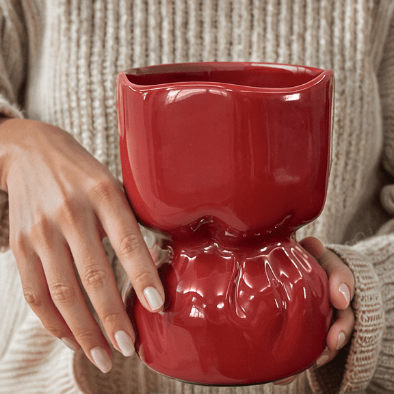 Handcrafted Red Ceramic Vase Decor | 5'' in Morden Ceramic Flower Vase for Home Decor|Table Decoration Centerpieces for Living & Dining Room