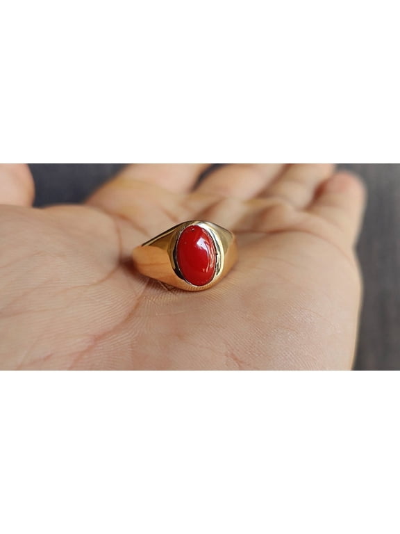 Oval Red Red Coral Ring 6 ct. t.w. 925 Sterling, Sterling Silver