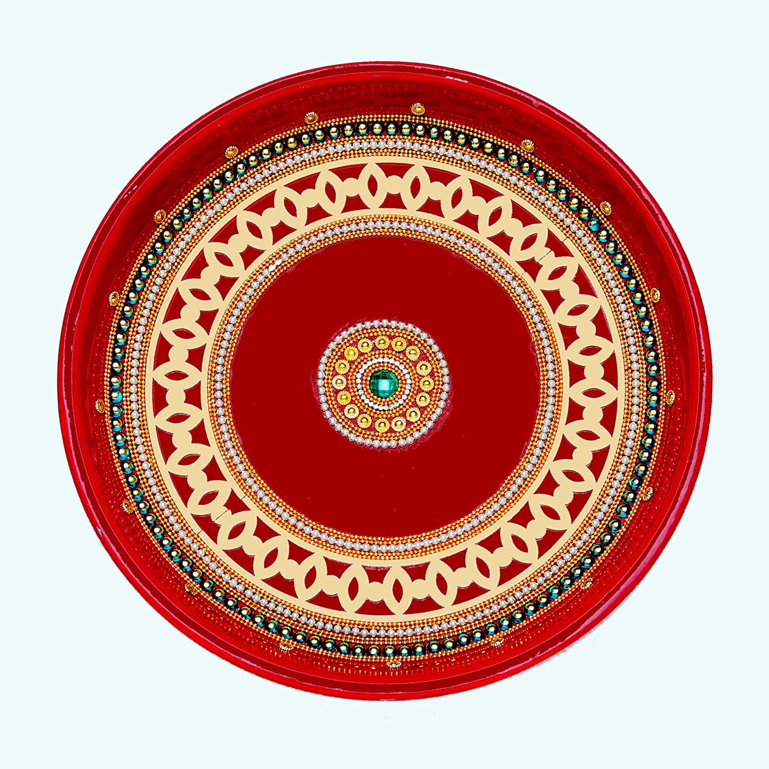 Handcrafted Red Pooja Thali Plate Platter Engagement Plate Decorative Steel Puja Thali with Essential Pooja Articles for Aarti Pooja Rituals Festival Wedding Decorations Gifting Size 10 Walmart