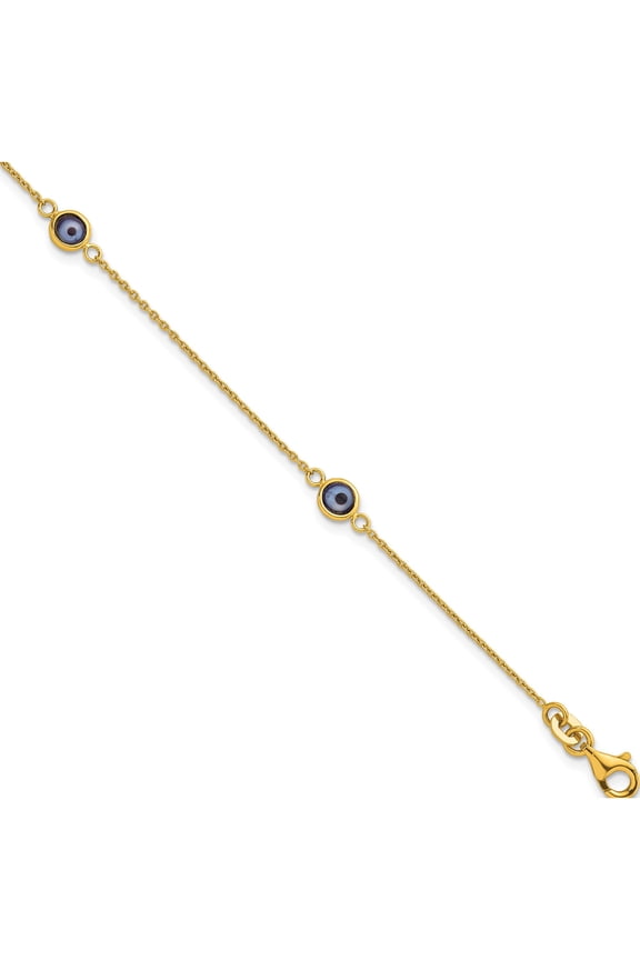 Handcrafted Refined Alluring Sterling Silver Gold -tone Polished and Glass Evil Eye 7.25 inch Bracelet Sparkling Bold Artisan